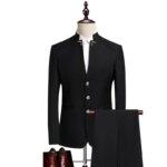KIDWHXR Traje de 2 piezas para hombre, conjunto retro de blazer de cuello alto y pantalón de pierna recta, ideal para bodas y eventos. - Imagen 4