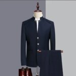 KIDWHXR Traje de 2 piezas para hombre, conjunto retro de blazer de cuello alto y pantalón de pierna recta, ideal para bodas y eventos. - Imagen 6
