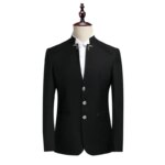 KIDWHXR Traje de 2 piezas para hombre, conjunto retro de blazer de cuello alto y pantalón de pierna recta, ideal para bodas y eventos. - Imagen 5