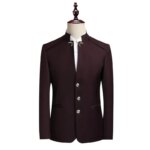 KIDWHXR Traje de 2 piezas para hombre, conjunto retro de blazer de cuello alto y pantalón de pierna recta, ideal para bodas y eventos. - Imagen 2
