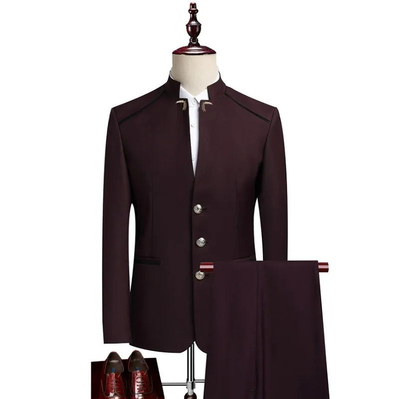 84876-to889x.jpg KIDWHXR Traje de 2 piezas para hombre, conjunto retro de blazer de cuello alto y pantalón de pierna recta, ideal para bodas y eventos. - Imagen 1