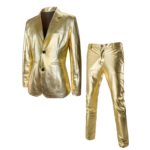Traje de 2 Piezas Dorado Brillante para Hombre, Conjunto de Blazer y Pantalones Metálicos, Corte Entallado, Disfraz para Fiesta Disco, DJ, Club, Baile de Graduación, Boda - Imagen 3