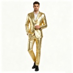 Traje de 2 Piezas Dorado Brillante para Hombre, Conjunto de Blazer y Pantalones Metálicos, Corte Entallado, Disfraz para Fiesta Disco, DJ, Club, Baile de Graduación, Boda