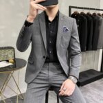 Traje de boda de dos piezas de alta calidad para novio, traje de banquete informal de negocios para hombre, conjunto de lujo con pantalones - Imagen 4