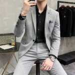 Traje de boda de dos piezas de alta calidad para novio, traje de banquete informal de negocios para hombre, conjunto de lujo con pantalones - Imagen 3
