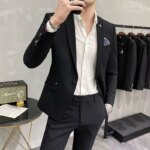 Traje de boda de dos piezas de alta calidad para novio, traje de banquete informal de negocios para hombre, conjunto de lujo con pantalones - Imagen 2
