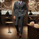 Conjunto de 2 Piezas para Hombre KIDWHXR, Blazer Cruzado de Manga Larga, Pantalón Recto, Traje a Rayas para Negocios, Bodas y Fiestas - Imagen 3