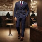 Conjunto de 2 Piezas para Hombre KIDWHXR, Blazer Cruzado de Manga Larga, Pantalón Recto, Traje a Rayas para Negocios, Bodas y Fiestas - Imagen 2