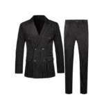 Conjunto de 2 Piezas para Hombre KIDWHXR, Blazer Cruzado de Manga Larga, Pantalón Recto, Traje a Rayas para Negocios, Bodas y Fiestas - Imagen 5