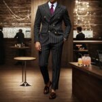 Conjunto de 2 Piezas para Hombre KIDWHXR, Blazer Cruzado de Manga Larga, Pantalón Recto, Traje a Rayas para Negocios, Bodas y Fiestas