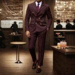 Conjunto de 2 Piezas para Hombre KIDWHXR, Blazer Cruzado de Manga Larga, Pantalón Recto, Traje a Rayas para Negocios, Bodas y Fiestas - Imagen 4