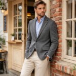 Blazer de Tweed con Patrón de Espiga para Hombre, Chaqueta de Traje Ajustada de Solapa Entallada con Botones, Chaqueta Formal de Oficina, Abrigo Deportivo, Chaqueta Casual de Negocios para Fiesta - Imagen 4