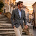 Blazer de Tweed con Patrón de Espiga para Hombre, Chaqueta de Traje Ajustada de Solapa Entallada con Botones, Chaqueta Formal de Oficina, Abrigo Deportivo, Chaqueta Casual de Negocios para Fiesta - Imagen 6