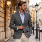 Blazer de Tweed con Patrón de Espiga para Hombre, Chaqueta de Traje Ajustada de Solapa Entallada con Botones, Chaqueta Formal de Oficina, Abrigo Deportivo, Chaqueta Casual de Negocios para Fiesta - Imagen 2