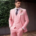 Trajes de esmoquin de lujo para hombre, chaqueta ajustada con solapa de pico, chaleco y pantalones, conjunto para fiesta de graduación, boda, ropa de negocios, 3 piezas - Imagen 2