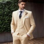 Trajes de esmoquin de lujo para hombre, chaqueta ajustada con solapa de pico, chaleco y pantalones, conjunto para fiesta de graduación, boda, ropa de negocios, 3 piezas - Imagen 3
