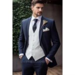 Trajes de esmoquin de lujo para hombre, chaqueta ajustada con solapa de pico, chaleco y pantalones, conjunto para fiesta de graduación, boda, ropa de negocios, 3 piezas