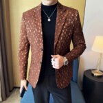 Chaqueta de traje de estilo coreano, Blazer Formal de negocios, ajustado, estampado de moda, baile Social, novio, nuevo estilo británico