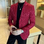 Chaqueta de traje de estilo coreano, Blazer Formal de negocios, ajustado, estampado de moda, baile Social, novio, nuevo estilo británico - Imagen 4