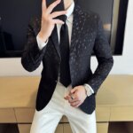 Chaqueta de traje de estilo coreano, Blazer Formal de negocios, ajustado, estampado de moda, baile Social, novio, nuevo estilo británico - Imagen 2