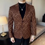 Chaqueta de traje de estilo coreano, Blazer Formal de negocios, ajustado, estampado de moda, baile Social, novio, nuevo estilo británico - Imagen 5