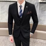 Traje 2025 (chaqueta + chaleco + pantalones), moda de negocios, presentador informal, versión coreana del estilo británico, boda de caballero delgado - Imagen 3
