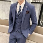 Traje 2025 (chaqueta + chaleco + pantalones), moda de negocios, presentador informal, versión coreana del estilo británico, boda de caballero delgado - Imagen 2