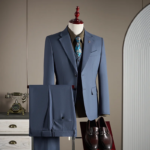 Traje de Lana de Alta Gama al 15% para Hombre, Elegante y Moderno para Boda, Traje de Negocios Casual Estilo Británico en Gris Azulado, Conjunto de Tres Piezas