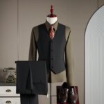 Traje de Lana de Alta Gama al 15% para Hombre, Elegante y Moderno para Boda, Traje de Negocios Casual Estilo Británico en Gris Azulado, Conjunto de Tres Piezas - Imagen 5