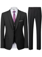 Conjunto de traje de 2 piezas color burdeos para hombre (solo blazer + pantalones, no incluye chaleco), chaqueta y pantalones formales ajustados para negocios, bodas y fiestas - Imagen 4