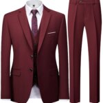 Conjunto de traje de 2 piezas color burdeos para hombre (solo blazer + pantalones, no incluye chaleco), chaqueta y pantalones formales ajustados para negocios, bodas y fiestas