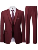 Conjunto de traje de 2 piezas color burdeos para hombre (solo blazer + pantalones, no incluye chaleco), chaqueta y pantalones formales ajustados para negocios, bodas y fiestas