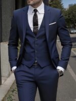 Conjunto de traje de 2 piezas color burdeos para hombre (solo blazer + pantalones, no incluye chaleco), chaqueta y pantalones formales ajustados para negocios, bodas y fiestas - Imagen 6
