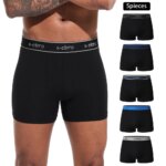 5 unidades de calzoncillos cortos de algodón negros para hombre, tipo bóxer, ropa interior masculina, diseño con cinturilla, cómodos y minimalistas.