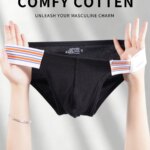 Calzoncillos de Algodón Acanalado para Hombre, Cintura Baja con Rayas Coloridas, Ropa Interior Sexy con Bolsa Convexa 3D, Tanga Transpirable de Corte Ajustado