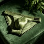 Calzoncillos para hombre con diseño de rayas verticales, tejido brillante, bolsa con forma de U, cintura baja, cintura elástica, ropa interior masculina transpirable, modelo DP922.