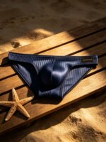 Calzoncillos para hombre con diseño de rayas verticales, tejido brillante, bolsa con forma de U, cintura baja, cintura elástica, ropa interior masculina transpirable, modelo DP922. - Imagen 2