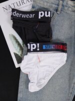 1 PCS Calzoncillos con Tirantes y Bolsa Convexa Transpirable de Modal para Hombre, Cintura Elástica con Estampado de Letras en Contraste, Ropa Interior Diaria de Verano - Imagen 5