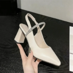 Sandalias de tacón de bloque con punta en pico y diamantes de imitación para mujer, sin espalda, con punta cerrada, elegantes, a juego con vestidos, tacones altos, novedad de verano 2026 - Imagen 5