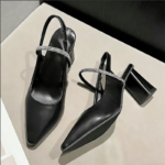 Sandalias de tacón de bloque con punta en pico y diamantes de imitación para mujer, sin espalda, con punta cerrada, elegantes, a juego con vestidos, tacones altos, novedad de verano 2026 - Imagen 2