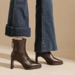 Botines de tacón grueso con punta afilada para mujer, con cremallera trasera, elásticos, ajustados, cortos, elegantes, de tacón alto, botas para mujer. - Imagen 3