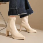 Botines de tacón grueso con punta afilada para mujer, con cremallera trasera, elásticos, ajustados, cortos, elegantes, de tacón alto, botas para mujer. - Imagen 5