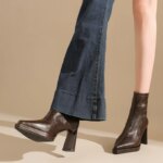 Botines de tacón grueso con punta afilada para mujer, con cremallera trasera, elásticos, ajustados, cortos, elegantes, de tacón alto, botas para mujer. - Imagen 4