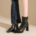 Botines de tacón grueso con punta afilada para mujer, con cremallera trasera, elásticos, ajustados, cortos, elegantes, de tacón alto, botas para mujer. - Imagen 2