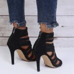Sandalias de tacón alto con banda elástica cruzada para mujer, sexy, con punta abierta, nuevas sandalias de verano con cremallera trasera, zapatos de mujer negros con punta en pico. - Imagen 4