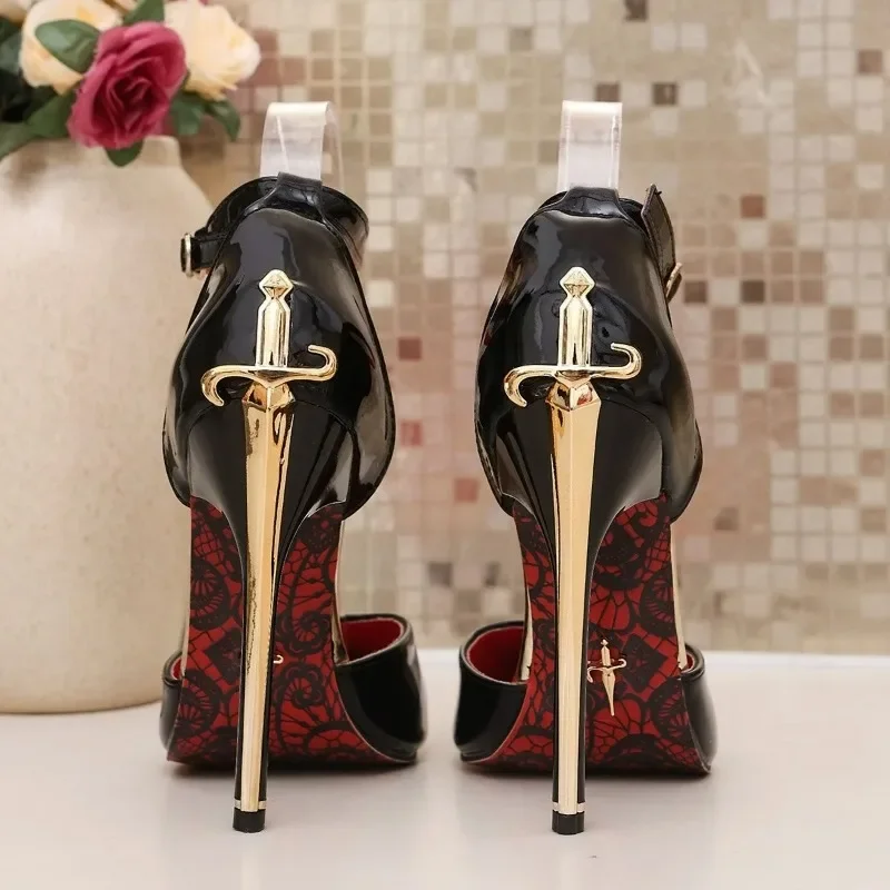 90032-ry2onr.jpg Zapatos de tacón alto de metal dorado, elegantes y sexys, para mujer, modelo de verano 2026, zapatos de vestir negros de diseño, zapatos de fiesta, para eventos y bodas. - Imagen 1