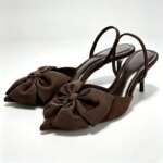Tacones de Punta Puntiaguda con Tira Trasera para Mujer, Decoración de Lazo, Sandalias de Tacón Alto para Verano, Elegantes Zapatos de Fiesta de Diseñador