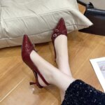 Zapatos de tacón alto de moda con punta afilada y boca poco profunda, nuevos zapatos de verano elegantes con hebilla decorativa, stilettos negros para mujer - Imagen 4
