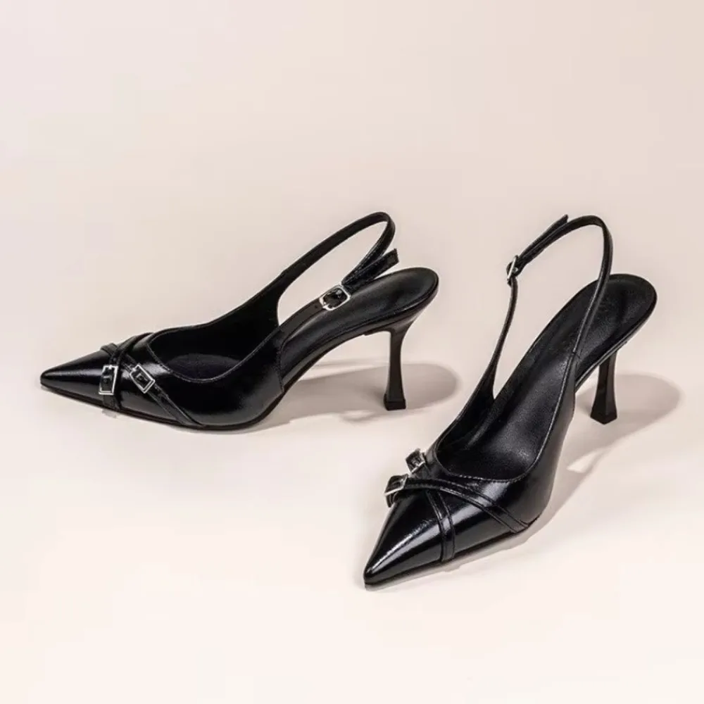 90194-vpirll.jpg Zapatos de tacón alto de moda con punta afilada y boca poco profunda, nuevos zapatos de verano elegantes con hebilla decorativa, stilettos negros para mujer - Imagen 1