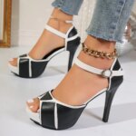 Sandalias de mujer con bloques de color, peep toe, plataforma, zapatos de verano con tacón alto, boca de pez, tacones finos sexys, zapatos de vestir - Imagen 6